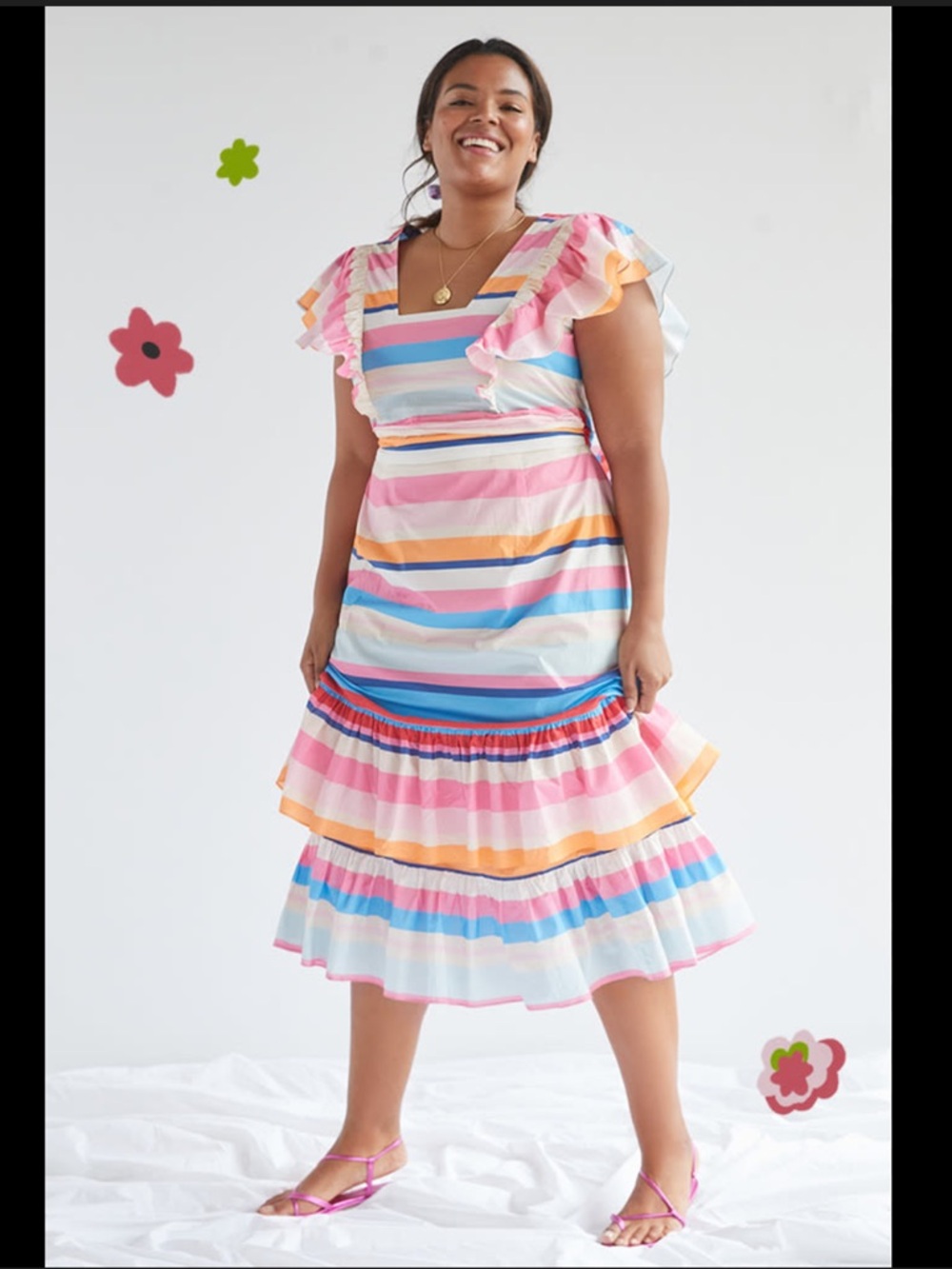 Anthropologie Plenty by Tracy Reese Ruffled Rainbow Striped Maxi Dress